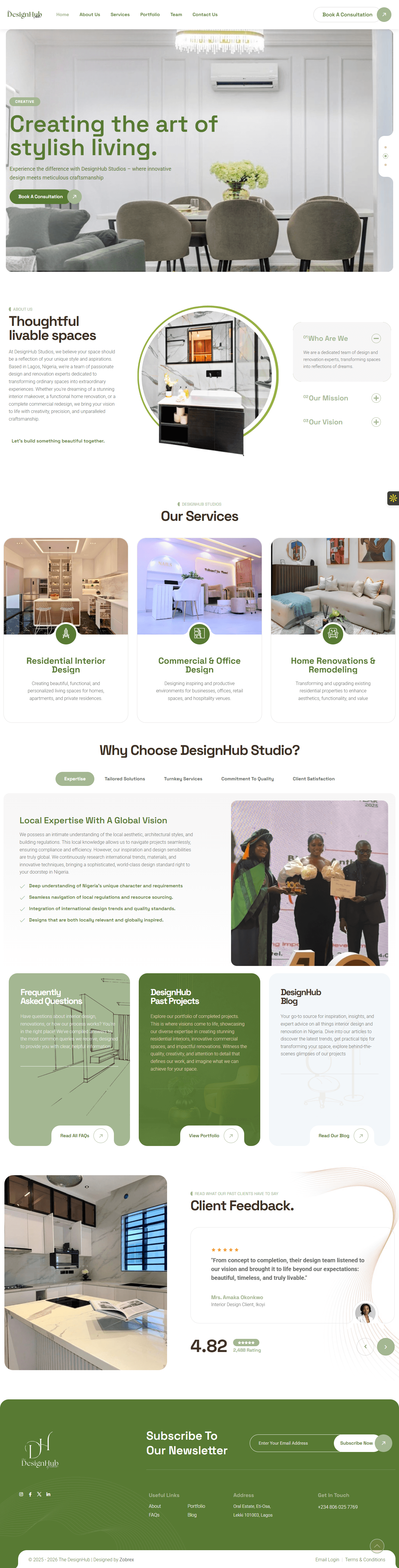 Full DesignHub Studios landing page screengrab